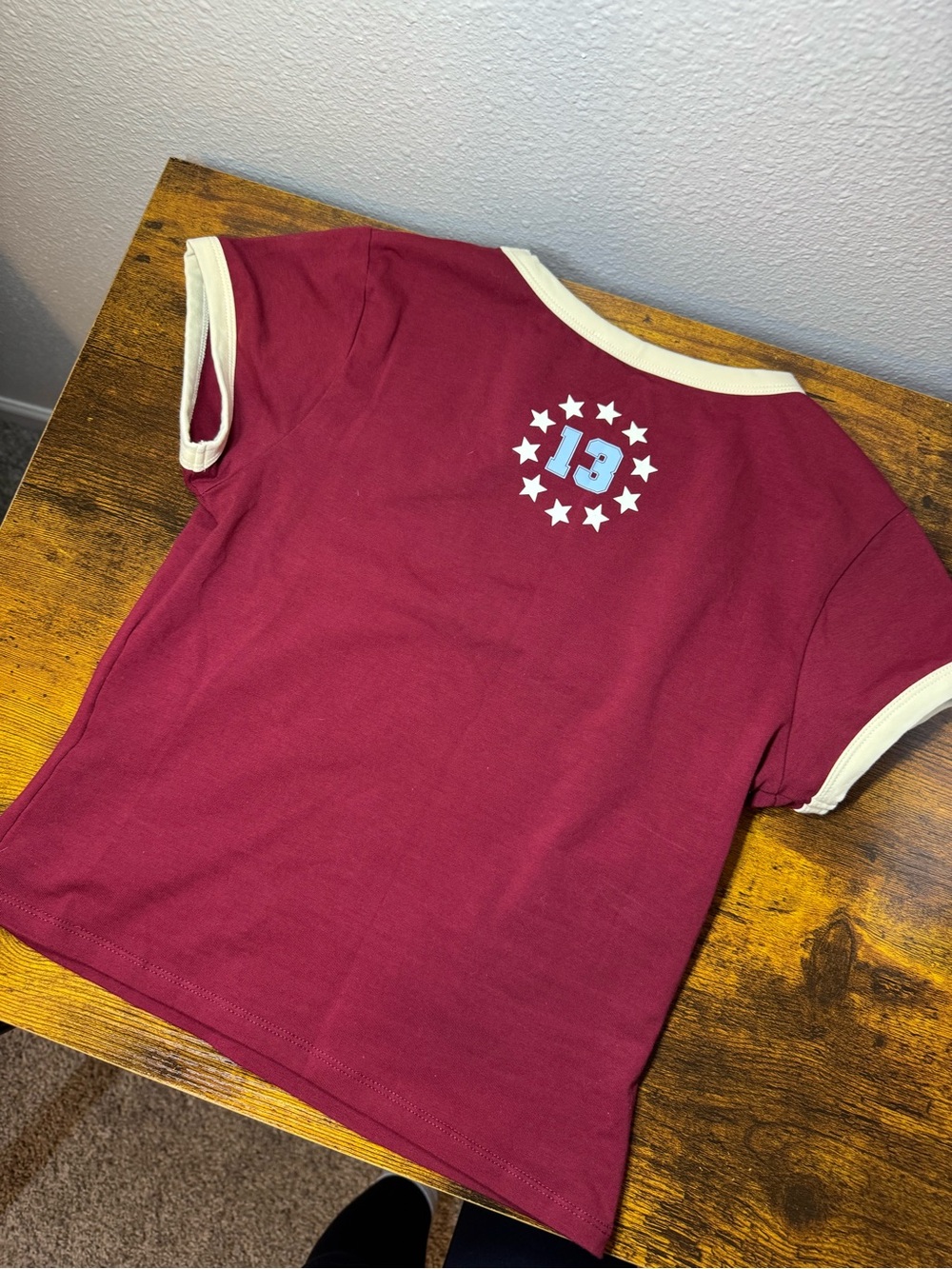 White Fox Full Schedule Baby Tee Burgundy Size S NWT Sold Out - Picture 5 of 5
